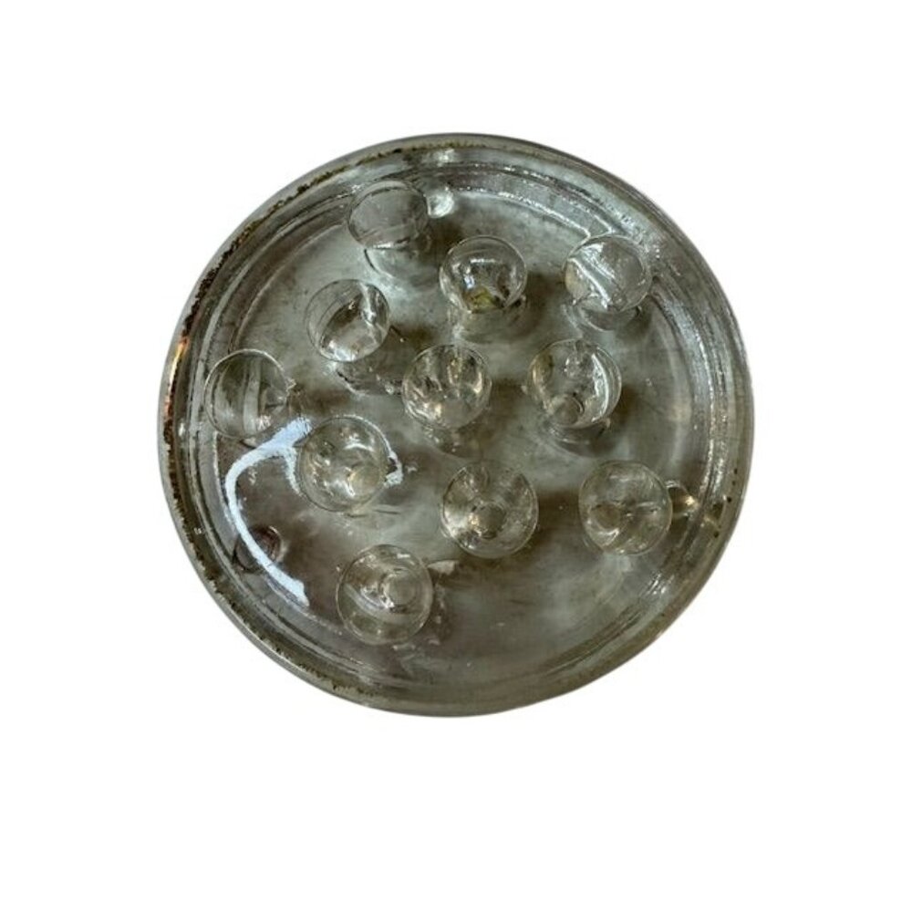 Vintage Clear Glass Flower Frog Round 11-Hole Floral Arrangement Holder 3.5" Dia